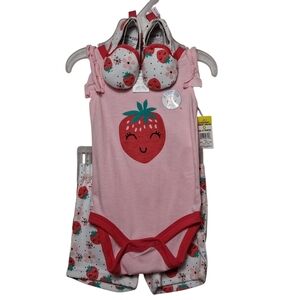 NEW Cutie Pie | Strawberry 3PC Baby Outfit Set w/ Shoes | 0-3M